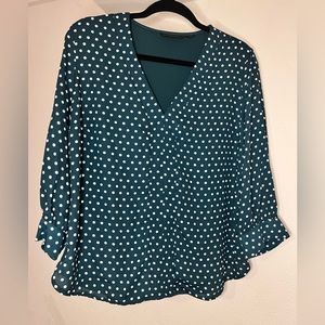 NY&COMPANY size L forest green and white polka dot blouse. Barely worn